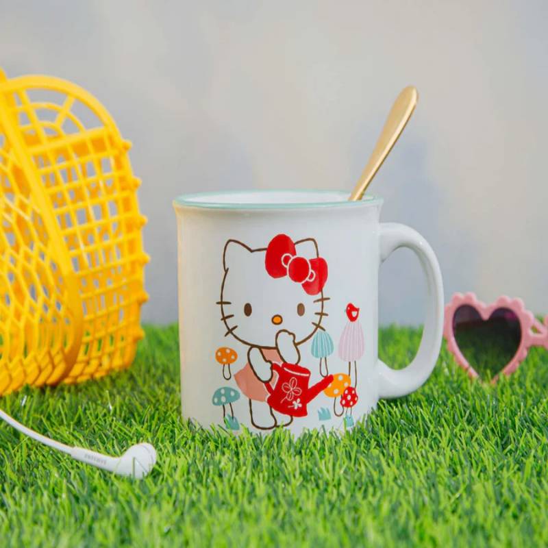 Sanrio Hello Kitty Watering Mushrooms 20 oz Ceramic Camper Mug - Multicolor