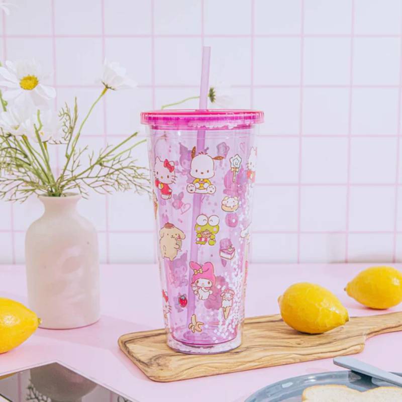 Sanrio Hello Kitty and Friends Toss Pattern 32 oz Confetti Cold Cup - Pink