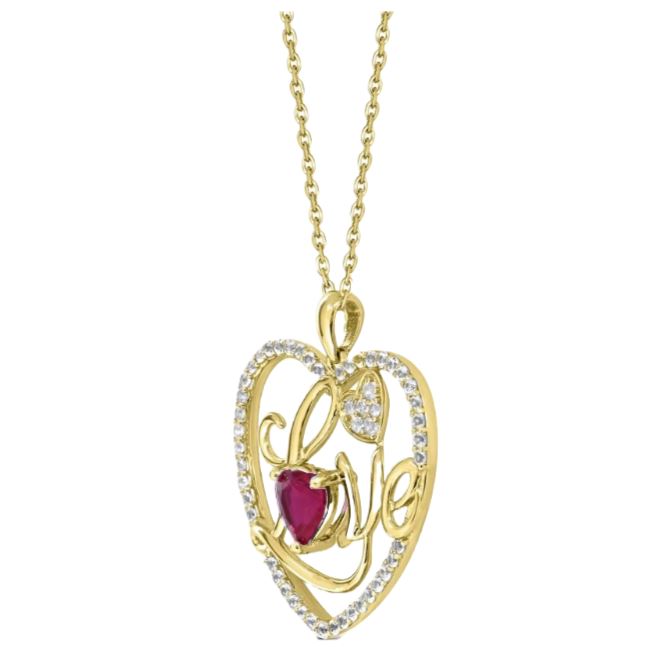 Affinity Designs 14K Yellow Plated 18' Cable Chain Radiant Love Ruby Necklace