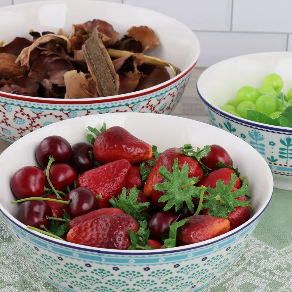 Gibson Home Village Vines Fine Ceramic Nesting Bowl Set (3-Piece) - Assorted Colors