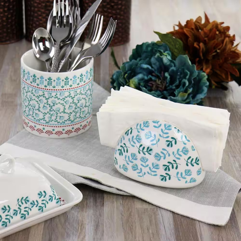 Gibson Home Village Vines Fine Ceramic Napkin Holder - White