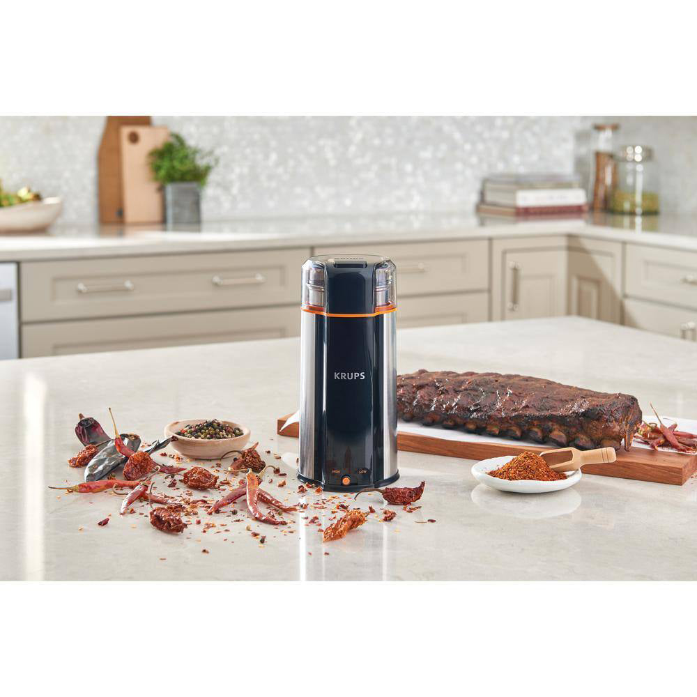 Krups GX336D50 Ultimate Silent 3-in-1 Electric Coffee & Spice Grinder - Black/Stainless Steel