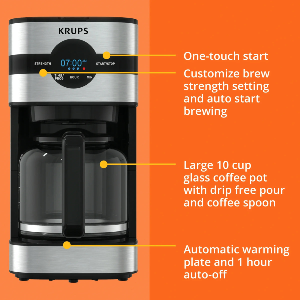 Krups KM205D50 Simply Brew 10-Cup Digital Drip Coffee Maker - Black/Stainless