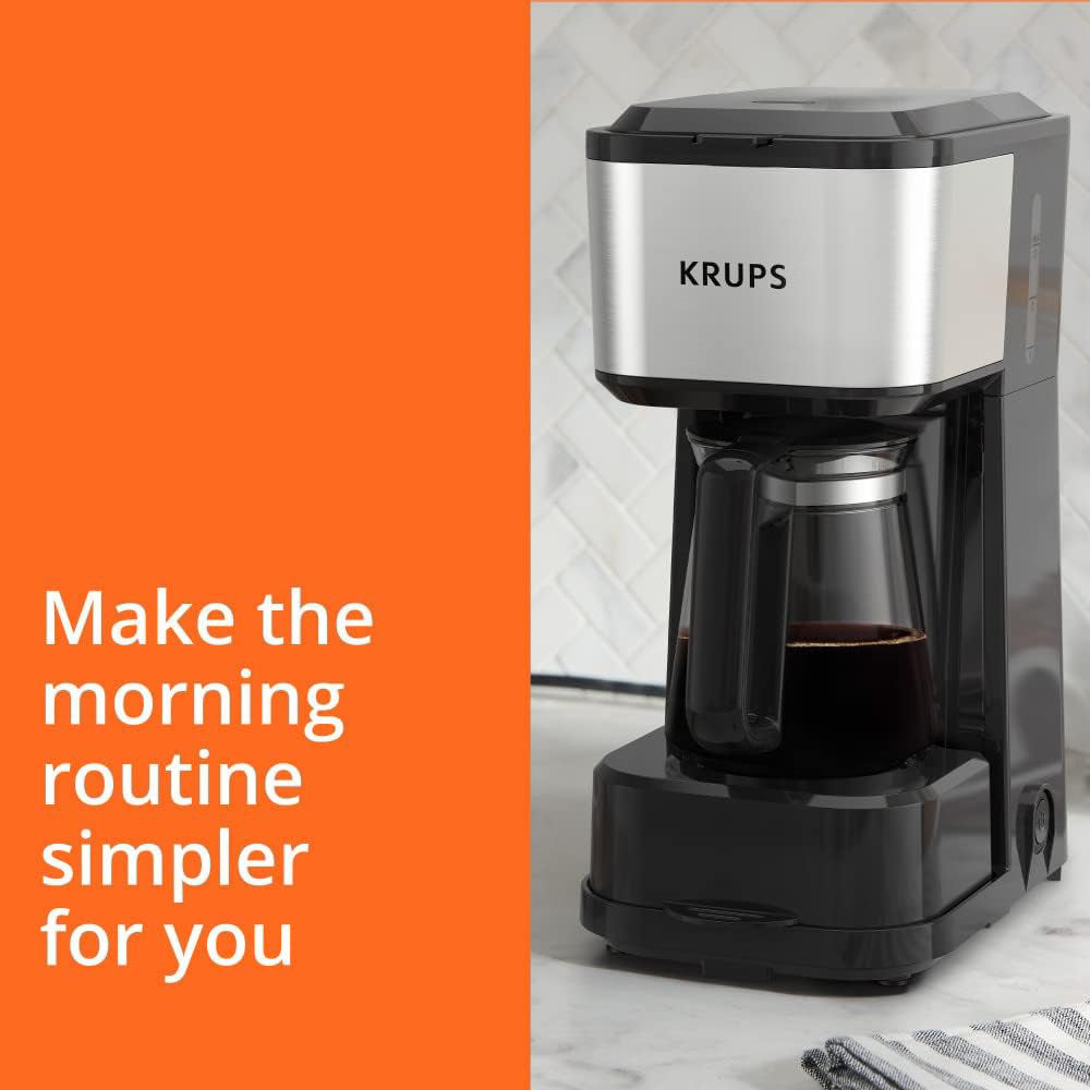 Krups KM207D50 Simply Brew 2 Cup 4-in-1 Coffee Machine with Stainless Steel Travel Tumbler - Black/Stainless