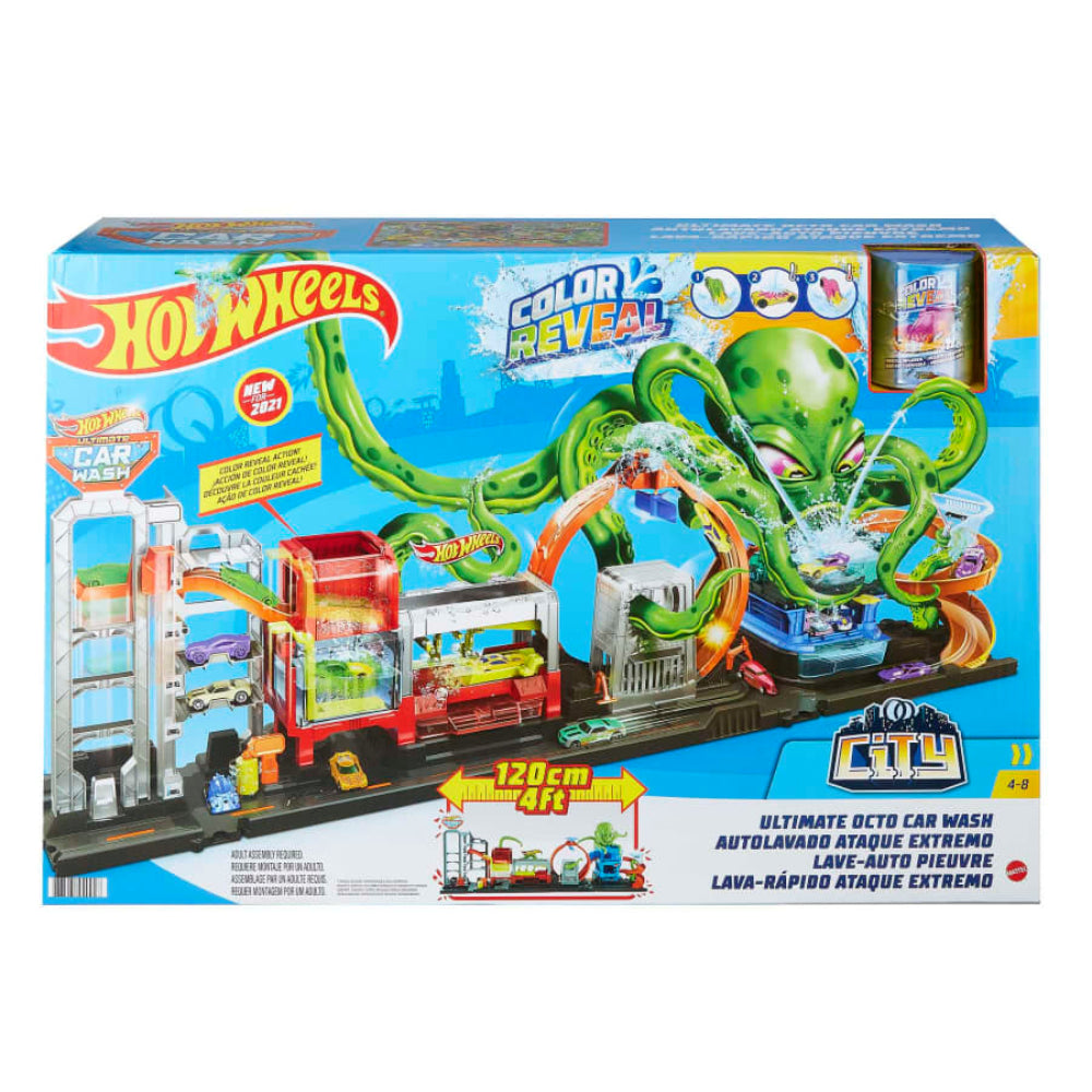 Hot Wheels City Ultimate Octo Car Wash Playset with One Color Reveal Car - Curacao