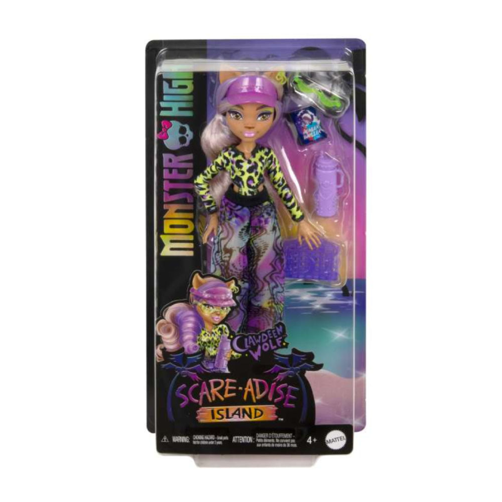 Muñeca de moda Clawdeen Wolf de la Isla Scare-Adise de Monster High con traje de baño y accesorios