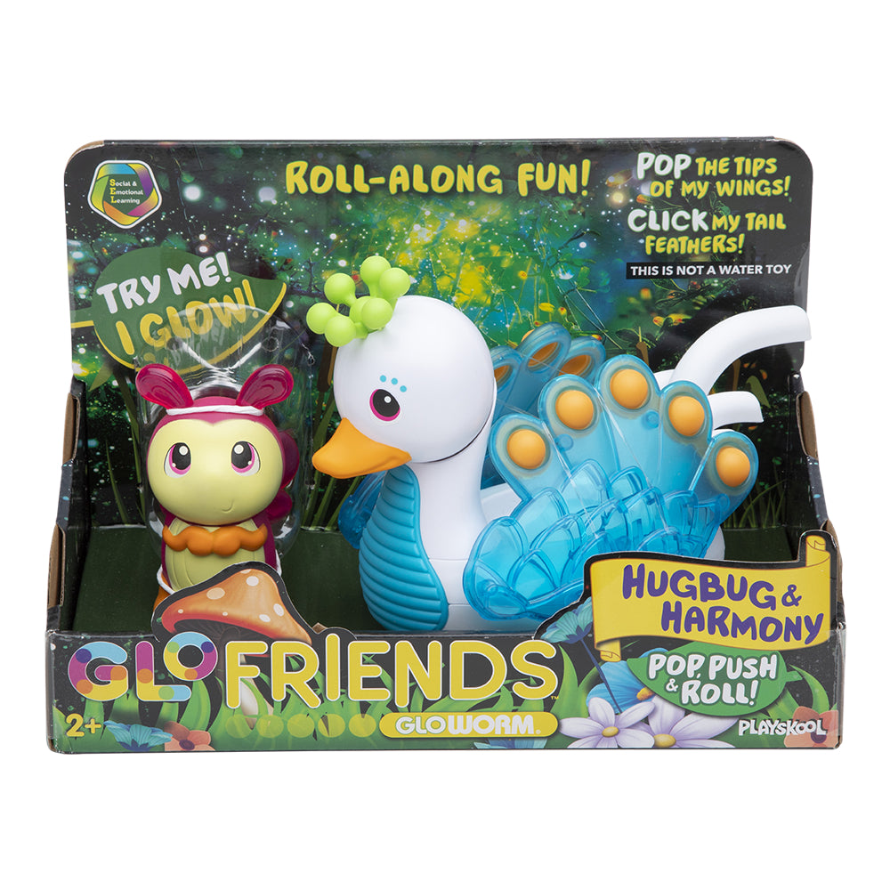 Juguetes para hacer pop, empujar y rodar Hugbug y Harmony de PlayMonster Playskool Glo Friends