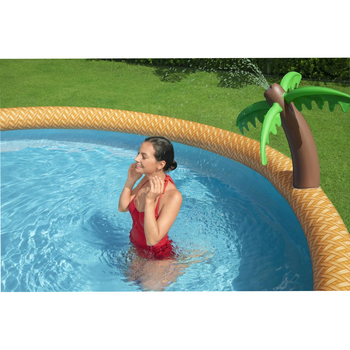 Bestway Fast Set Paradise Palms 15’ X 33” Round Inflatable Pool Set With Sprinkler - Curacao