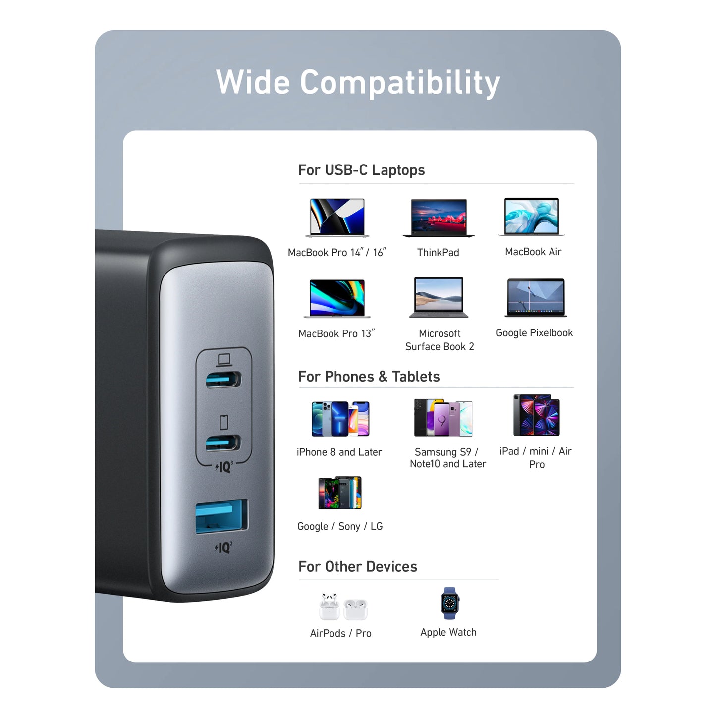 Anker 736 Nano II GaN 3-Port USB 100W Wall Charger - Black