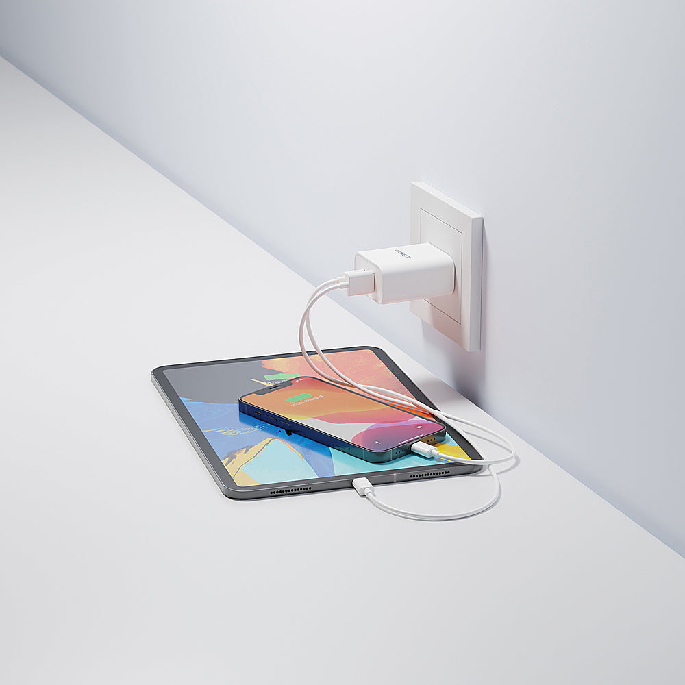 Cargador de pared de dos puertos Cygnett PowerPlus de 38 W con USB-C de 20 W y USB-A de 18 W, color blanco