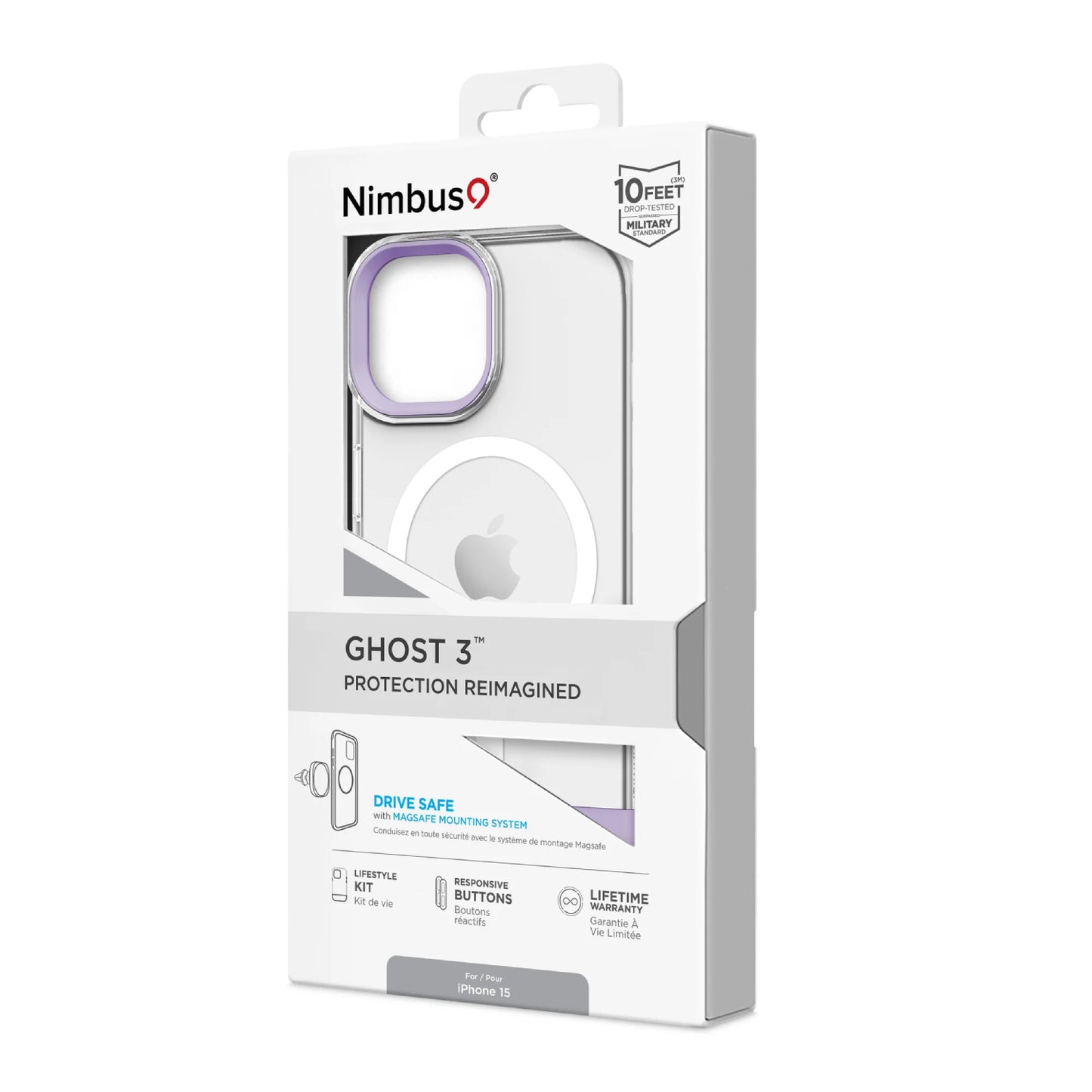 Nimbus9 Ghost 3 MagSafe Case for iPhone 15 - Clear/Purple