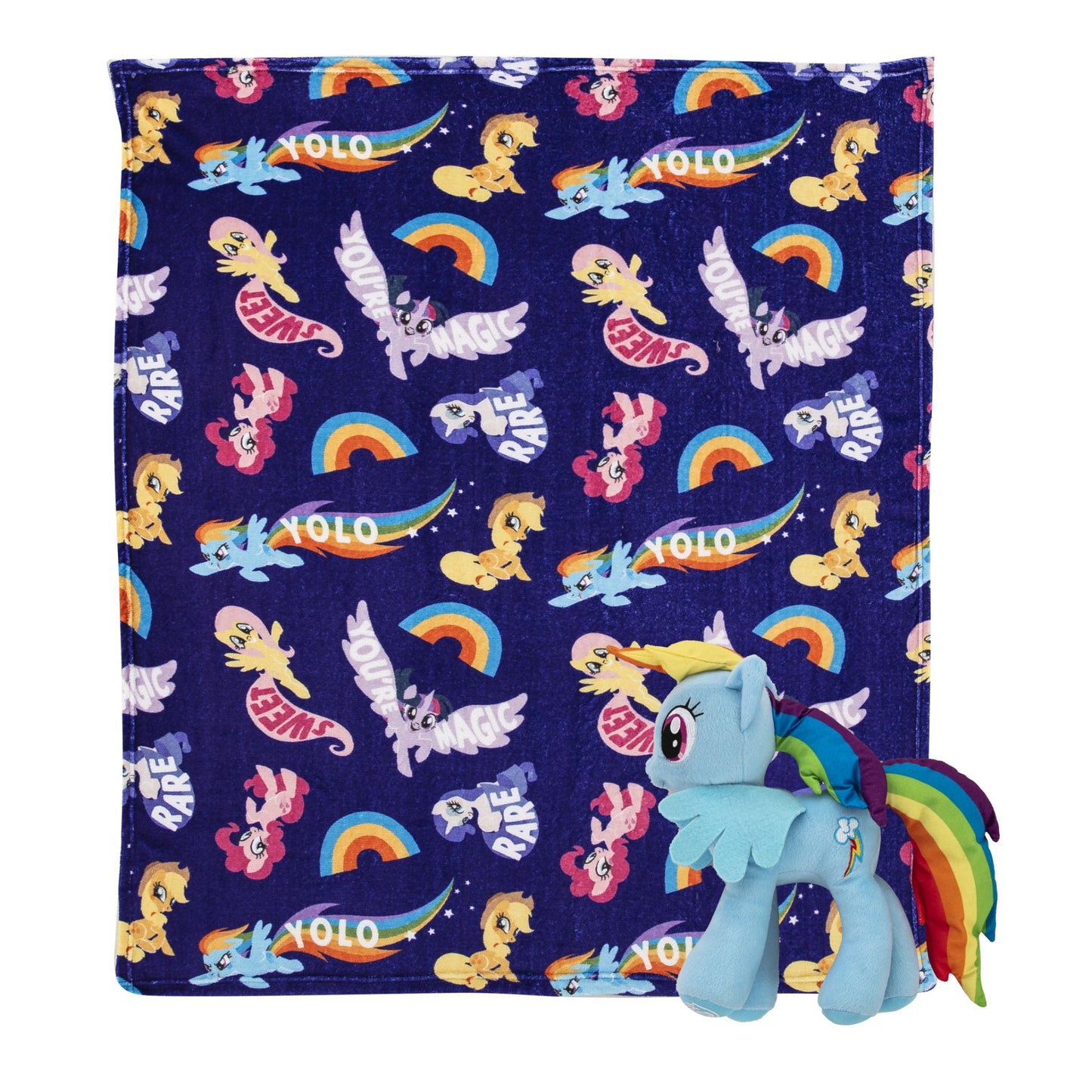 Northwest Hasbro My Little Pony, lindo juego de almohada y manta de tacto sedoso con el personaje Rainbow Dash, morado