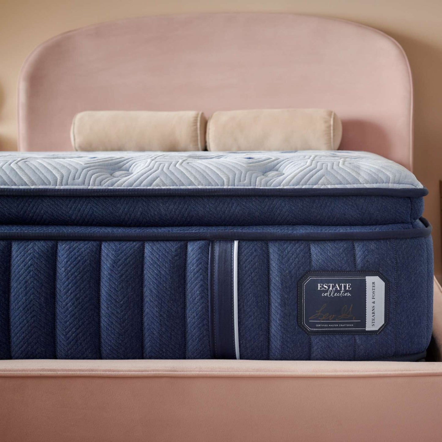 Stearns & Foster Estate Pillow Top Queen Size Firm Mattress - Light Blue/Navy