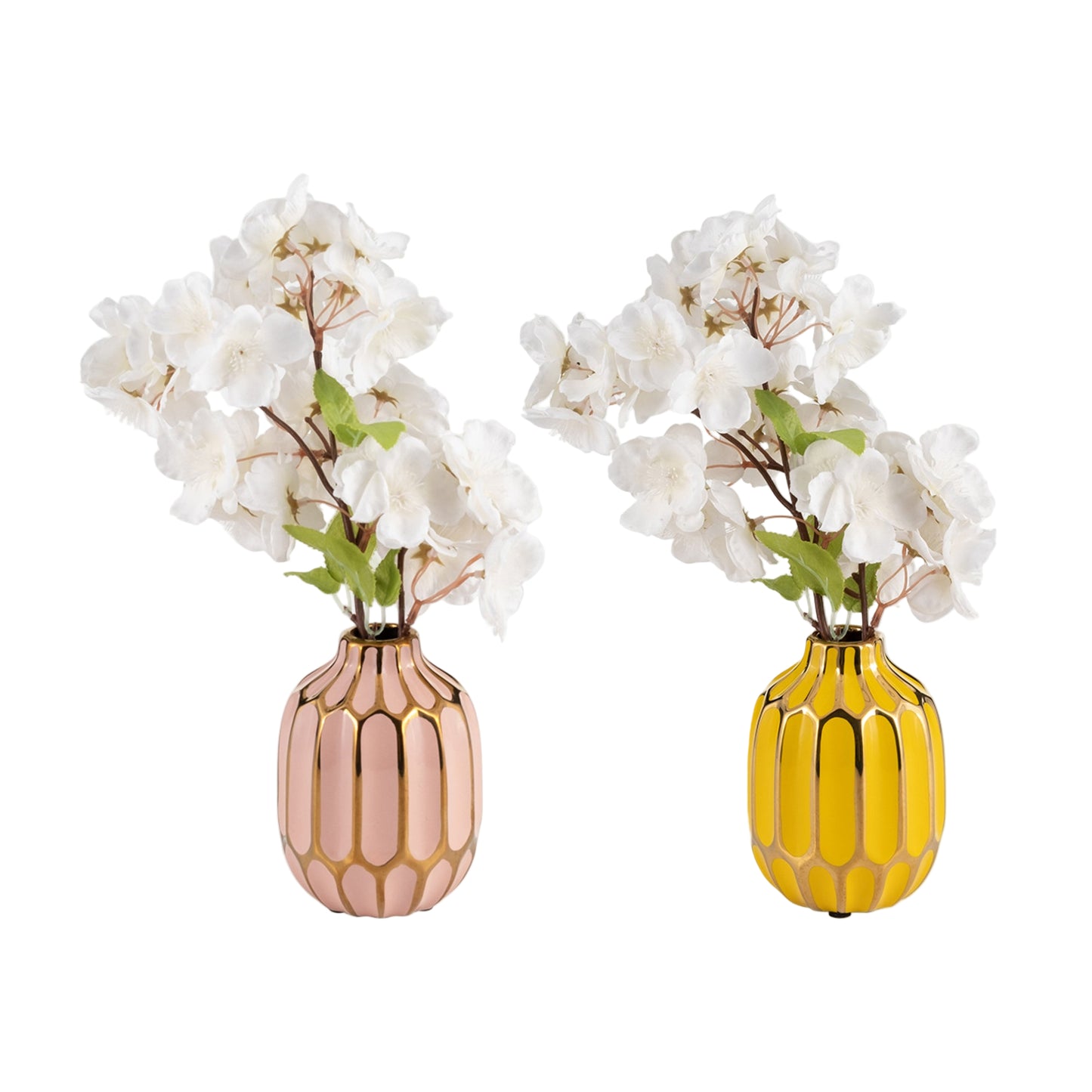 Sagebrook Home Contemporary 5" Ceramic Vase (Set of 2) - Blush/Yellow