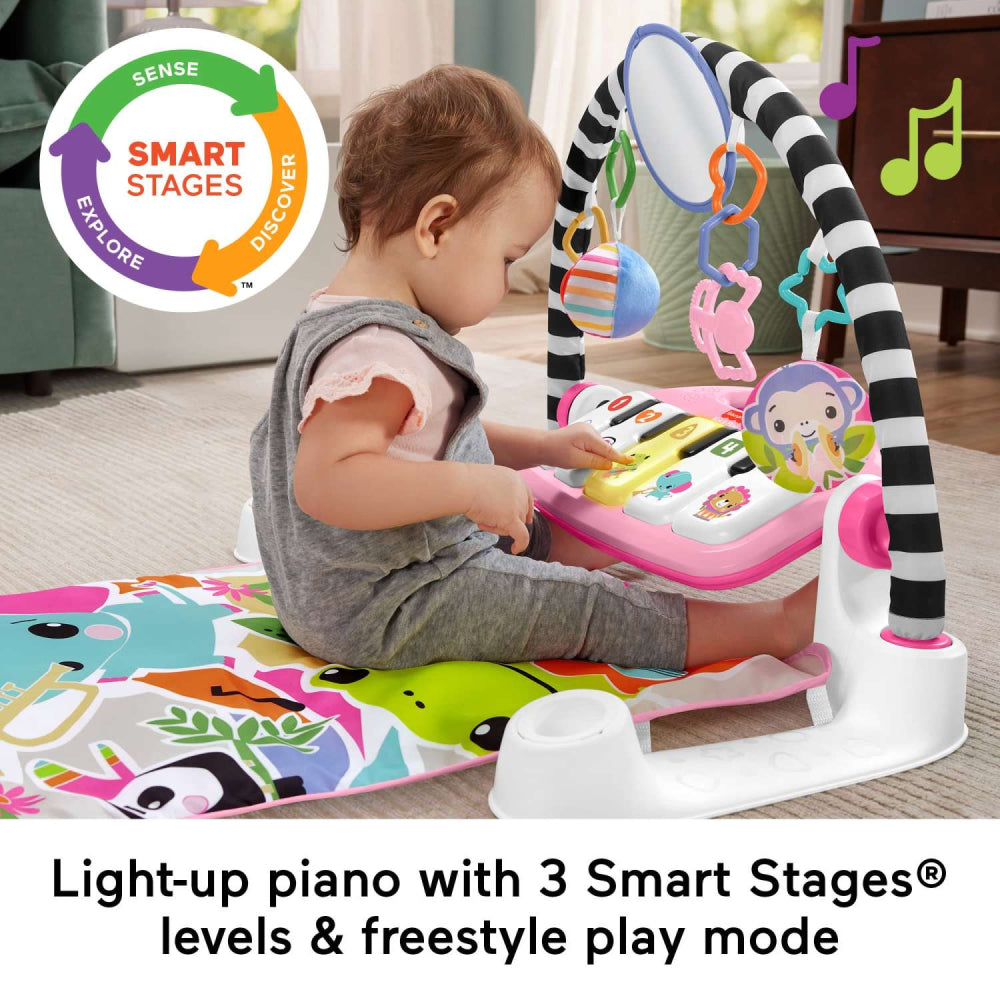 Fisher-Price 4-in-1 Glow and Grow Kick and Play Piano Gym Baby Playmat with Musical Learning Toy - Pink