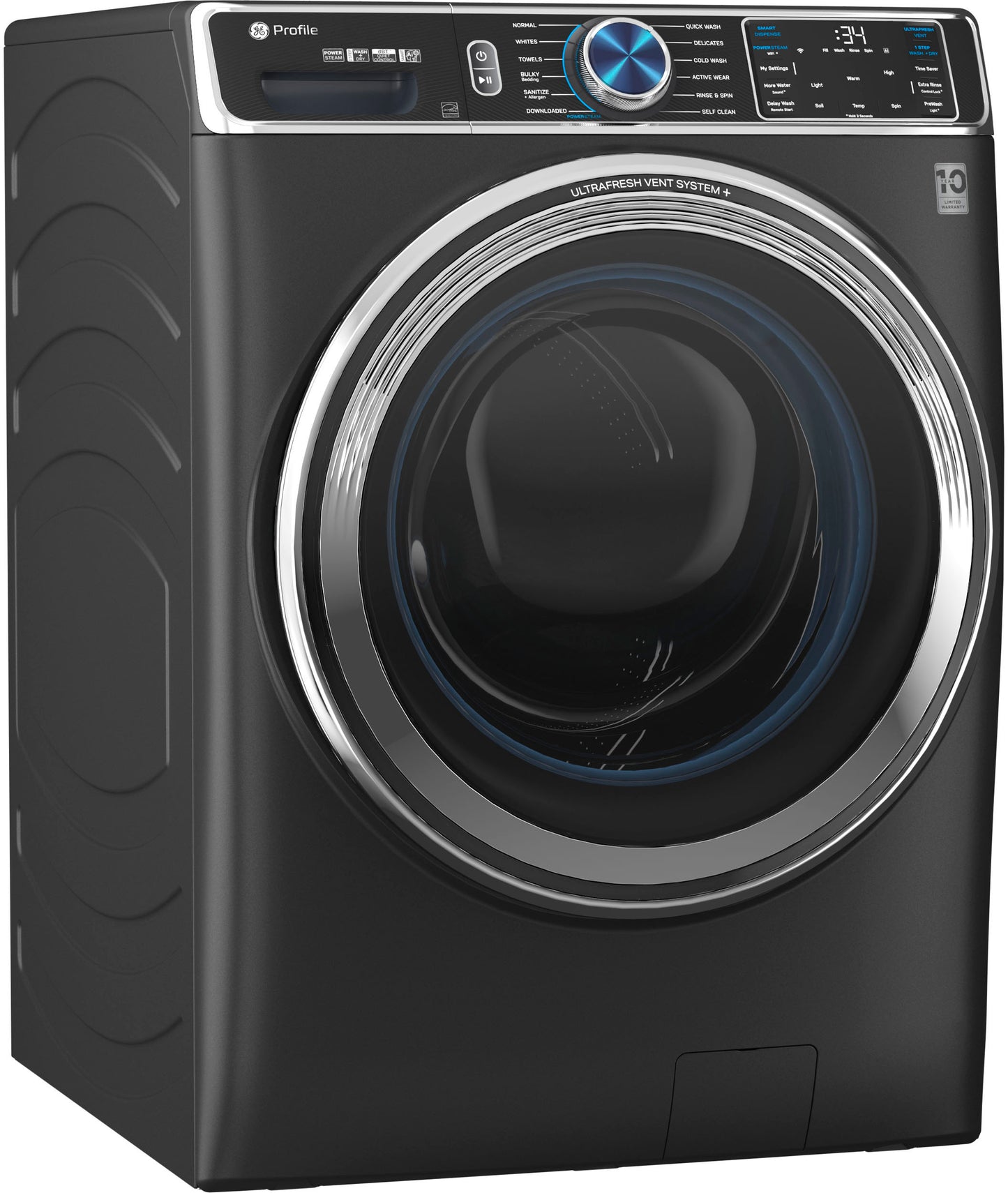 GE Profile - 5.3 cu. ft Smart Front Load Steam Washer with Vent System & Microban Antimicrobial Technology - Carbon Graphite