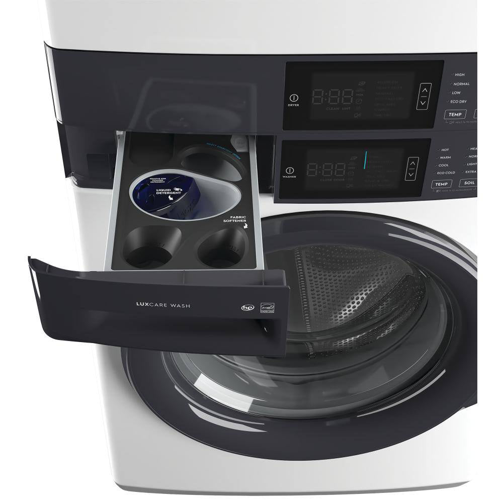 Lavadora apilada Electrolux ELTG7300AW de 4,4 pies cúbicos y secadora a gas de 8,0 pies cúbicos, torre de lavandería con lavado LuxCare, color blanco
