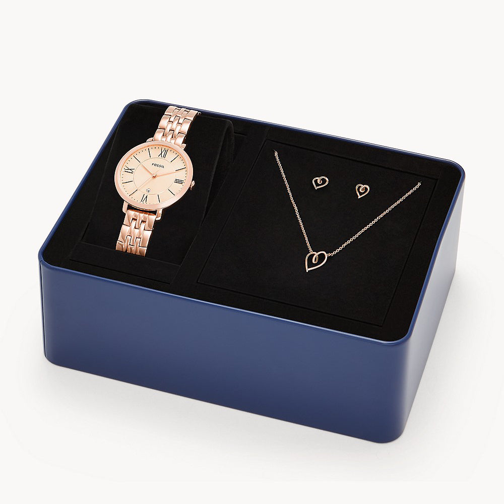 Fossil Jacqueline Women's 36mm Analog Bracelet Watch with Jewelry Set - Rose Gold