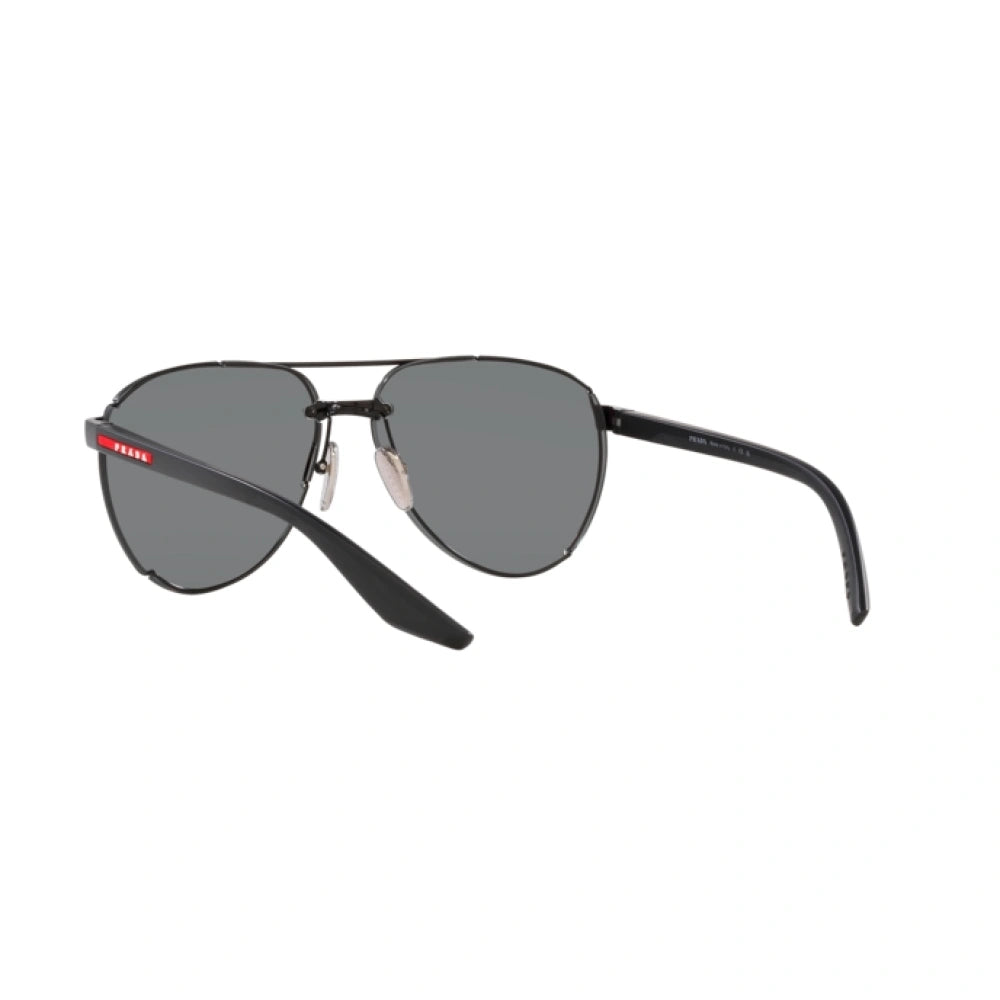 Gafas de sol estilo piloto para hombre Prada Linea Rossa, en gris oscuro con efecto espejo azul/rojo