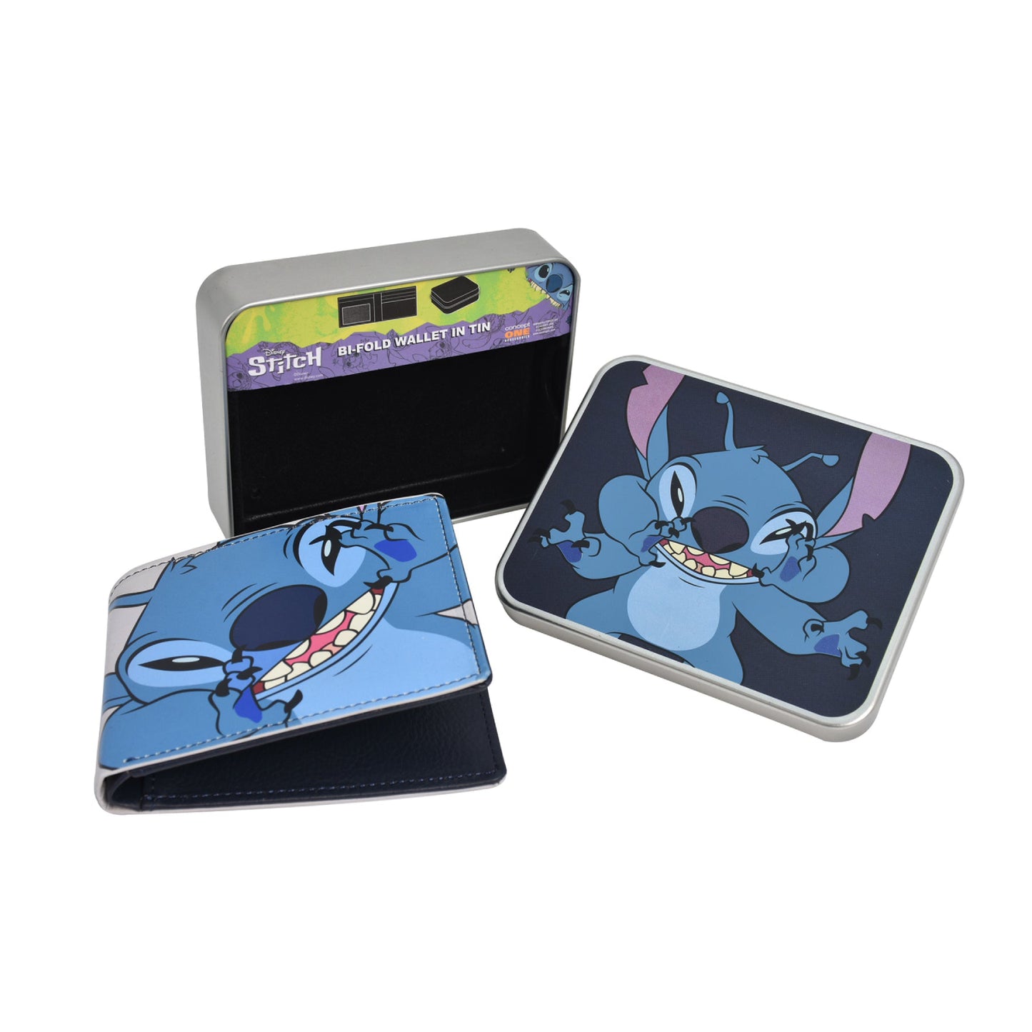 Disney's Stitch Bifold Wallet in a Decorative Tin Case