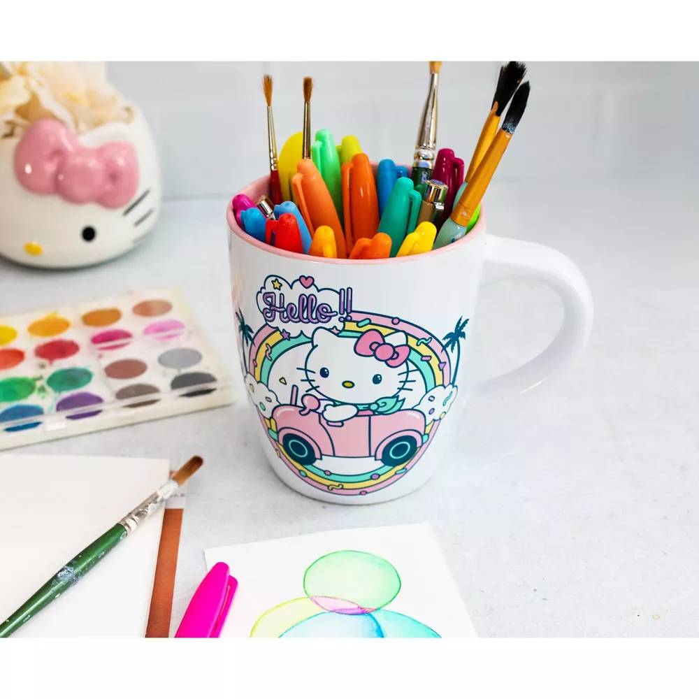 Sanrio Hello Kitty 25 oz Rainbow Car Jumbo Curved Ceramic Mug - Multicolor