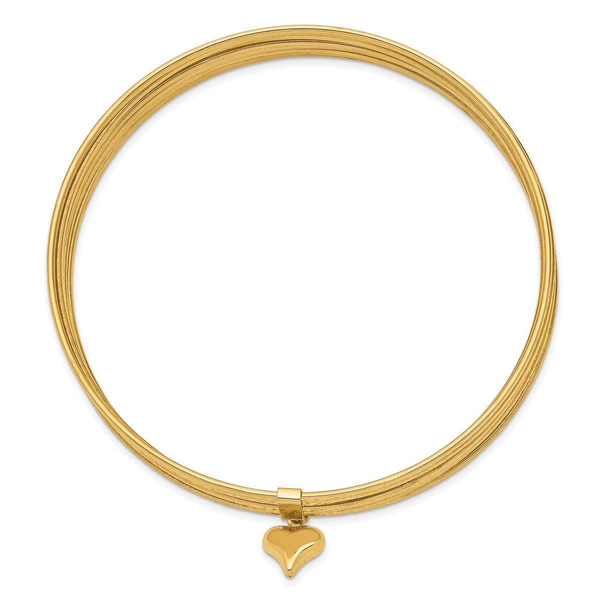 14K Semanario Women's 8.5" Dangle Heart Textured Bangle Bracelet in 14K Yellow Gold