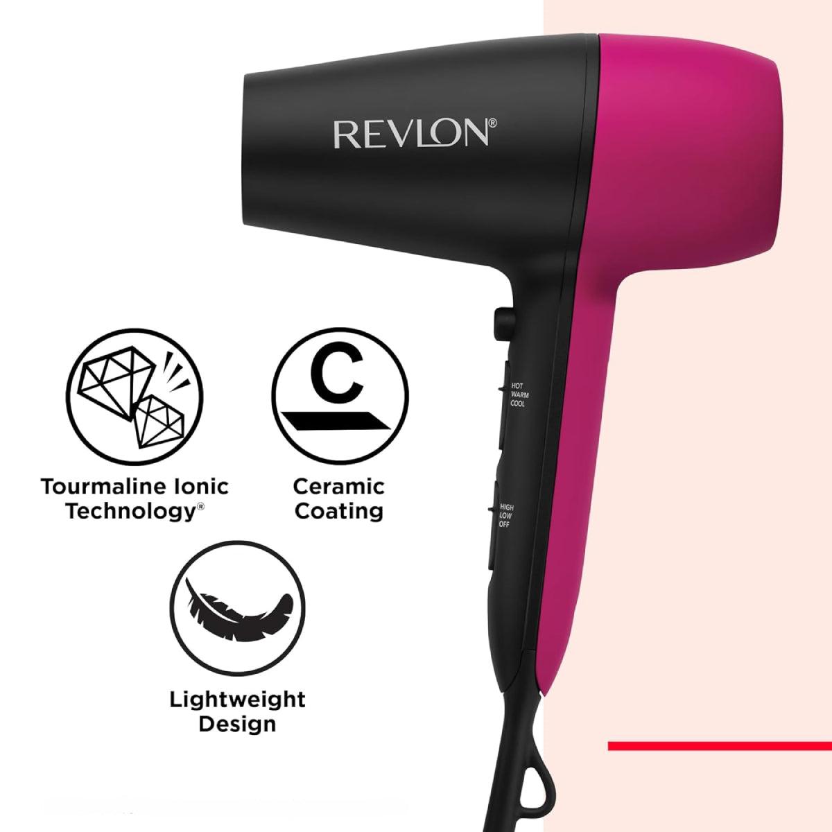 Revlon RVDR5347 Perfect Match Hair Dryer with Concentrator - Black/Pink
