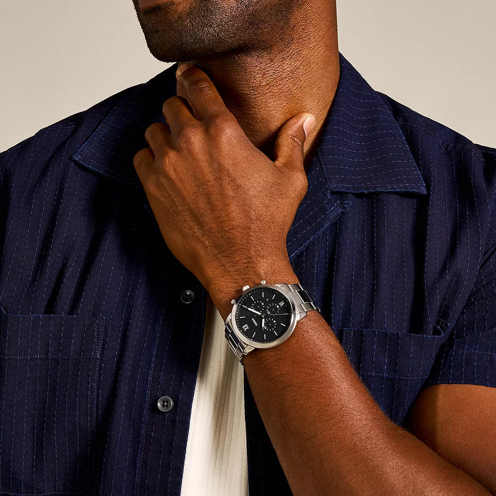 Fossil Neutra Men's 44mm Silver-Tone Bracelet Watch - Black Dial