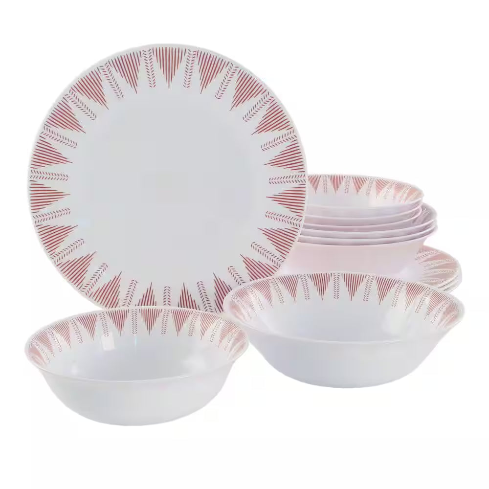 Gibson 138950 Piper Point Dinnerware Set (12 Piece) - White/Red