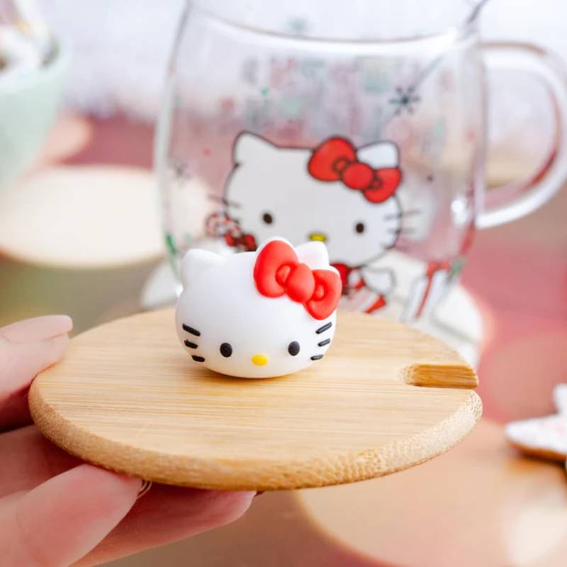 Sanrio Hello Kitty 17 oz Holiday Glass Coffee Mug With Lid and Spoon