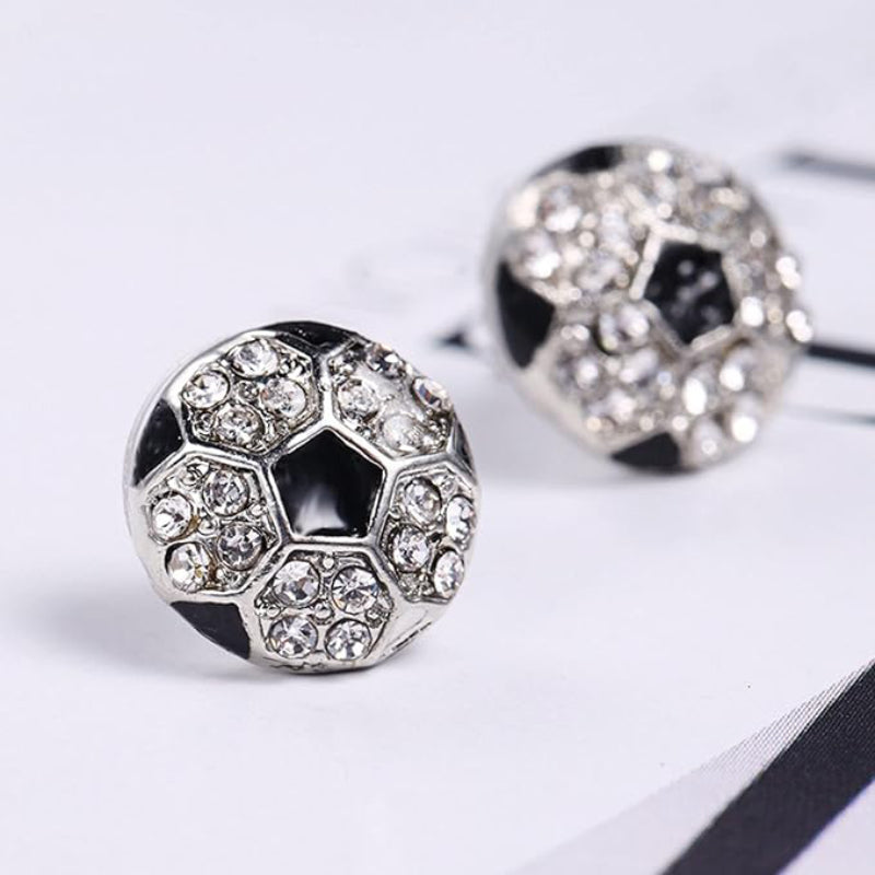 Player Design Women's Soccer Ball Stud Earrings in Rhinestone and Alloy