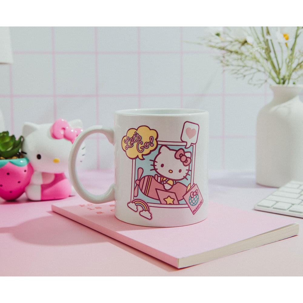Sanrio Hello Kitty 20 oz "Let's Go" Travel Destination Ceramic Mug - White/Pink