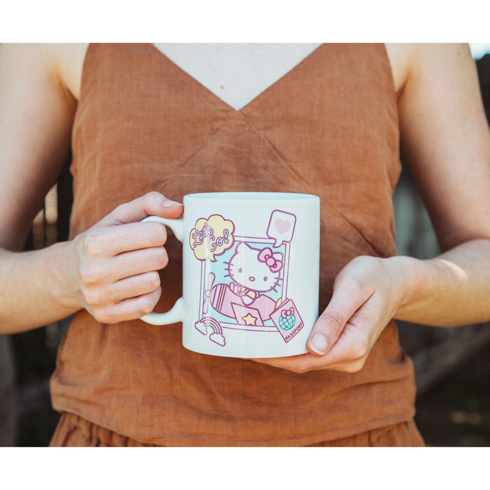 Sanrio Hello Kitty 20 oz "Let's Go" Travel Destination Ceramic Mug - White/Pink