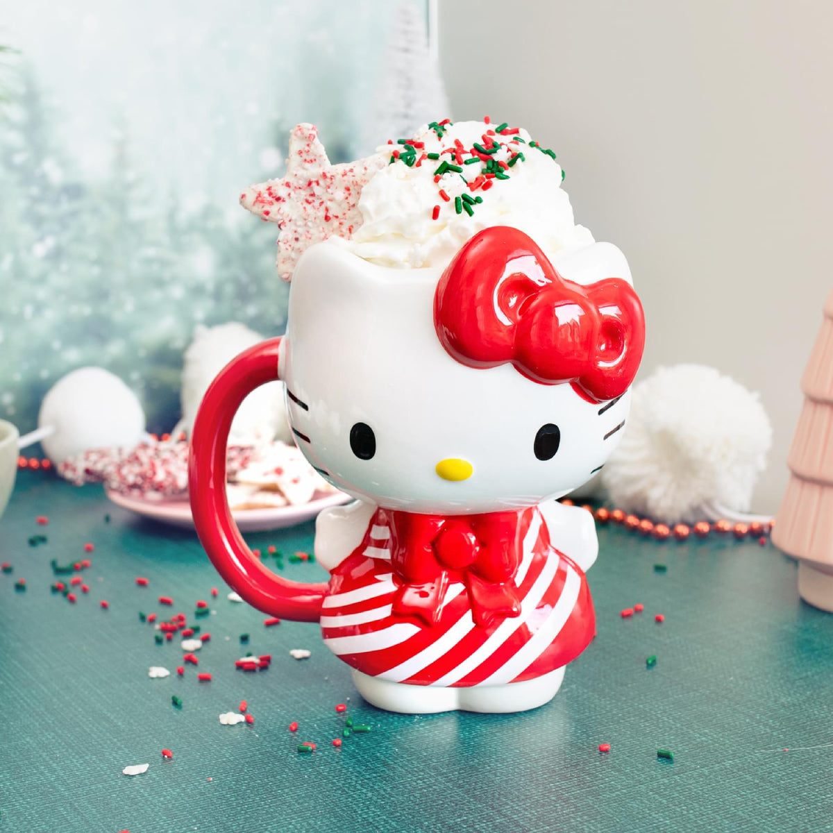 Sanrio Hello Kitty Candy Cane Dress 3D 20 oz Sculpted Ceramic Mug - Red/White