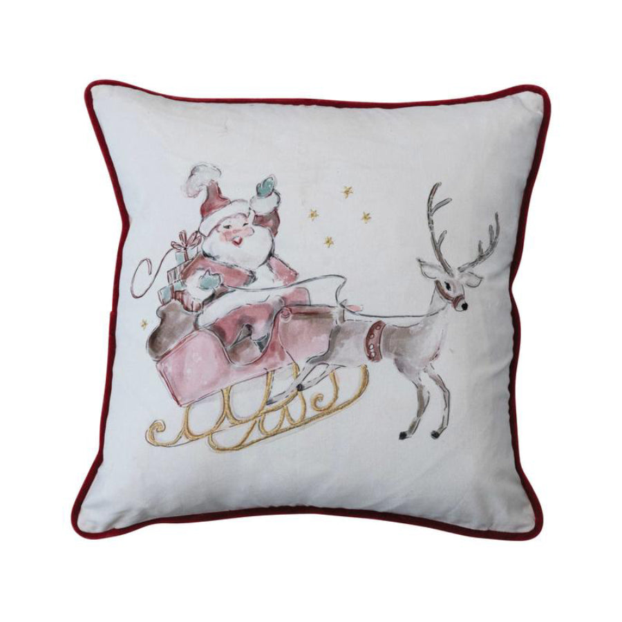 Creative Co-op 20" Printed Throw Pillow with Embroidery - White