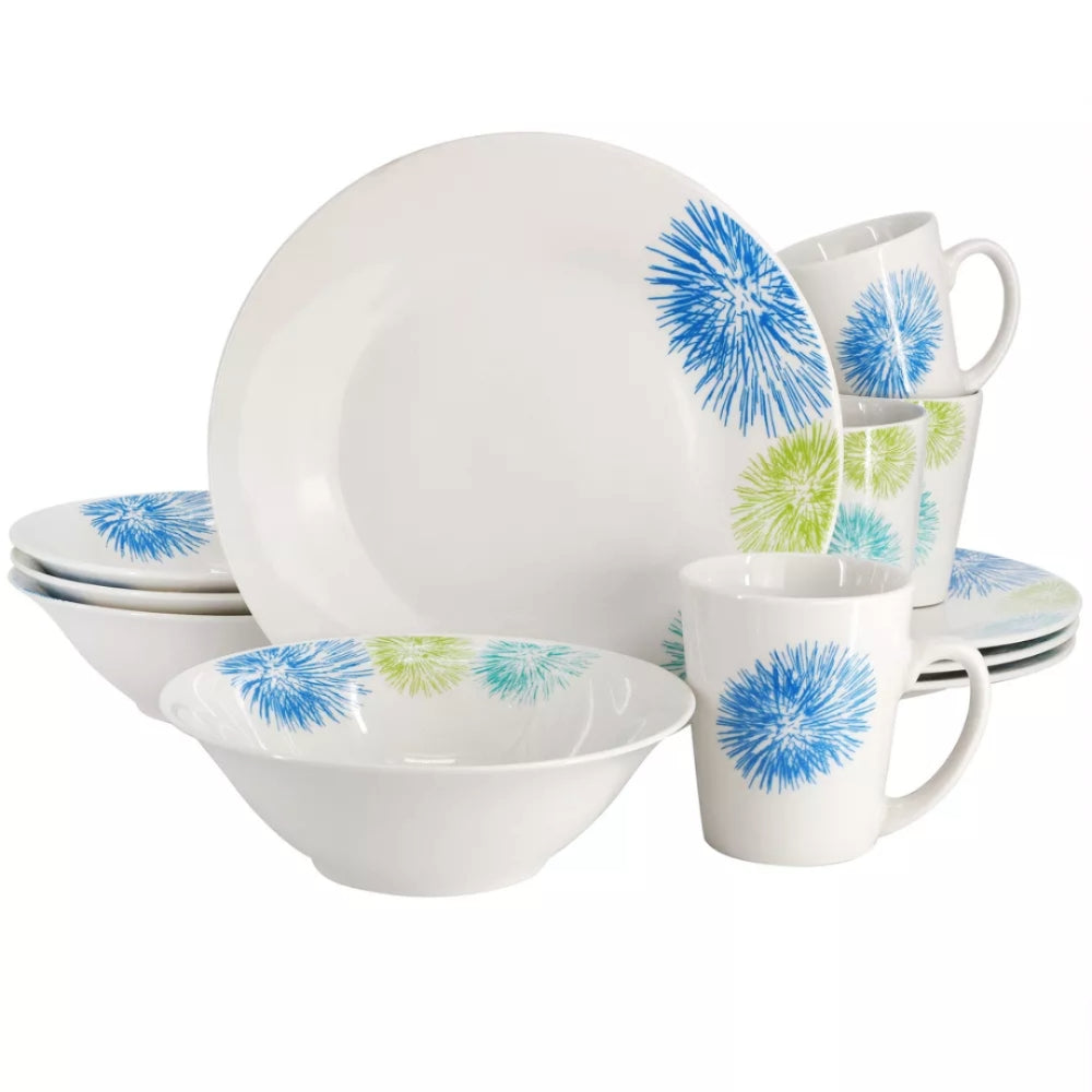 Gibson Home Meadow Dinnerware Set (12-Pieces) - White/Blue