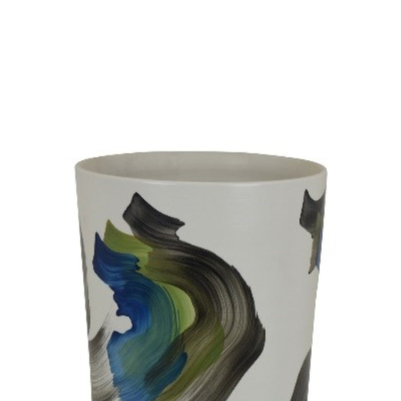 Three Hands 17" Cylindrical Ceramic Vase - White