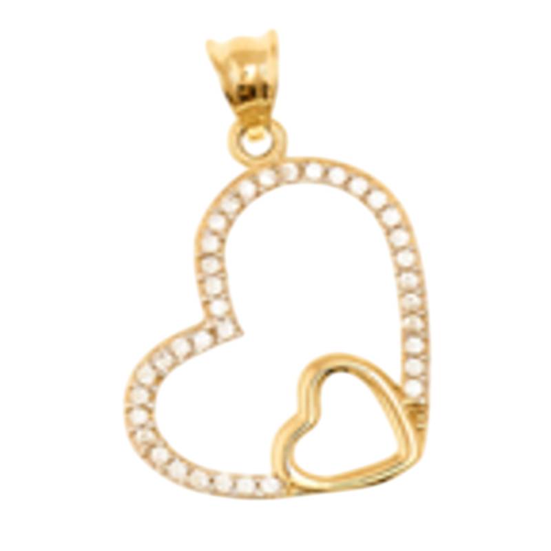 14K Yellow Gold Cubic Zirconia Double Heart Pendant