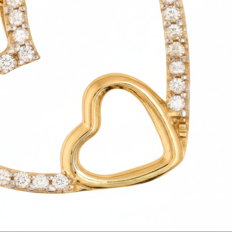 14K Yellow Gold Cubic Zirconia Double Heart Pendant