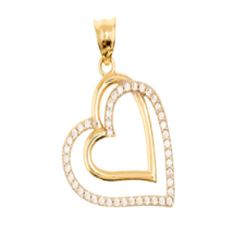 14K Yellow Gold Cubic Zirconia Double Heart Pendant