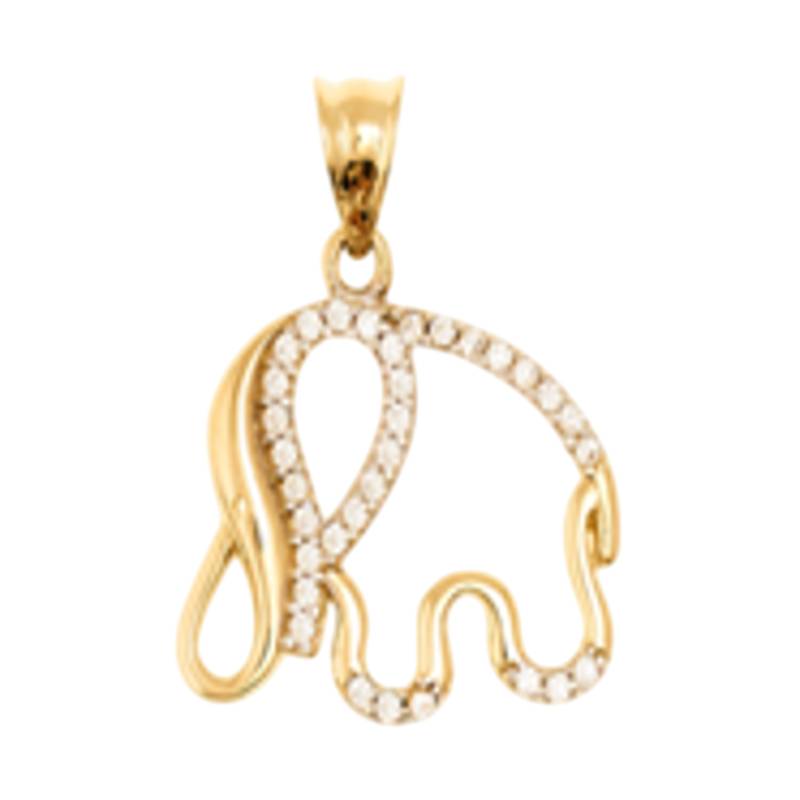 14K Yellow Gold Cubic Zirconia Elephant Pendant