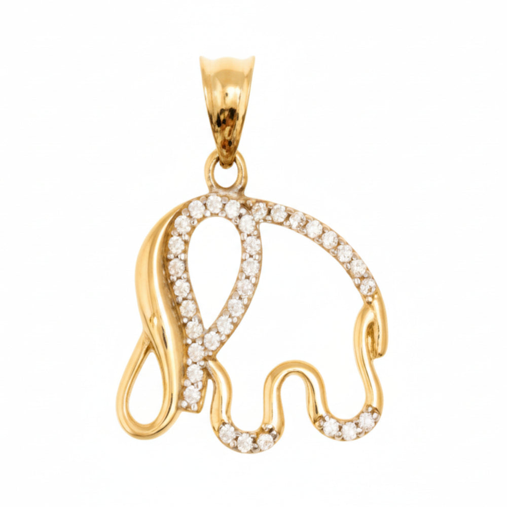 14K Yellow Gold Cubic Zirconia Elephant Pendant