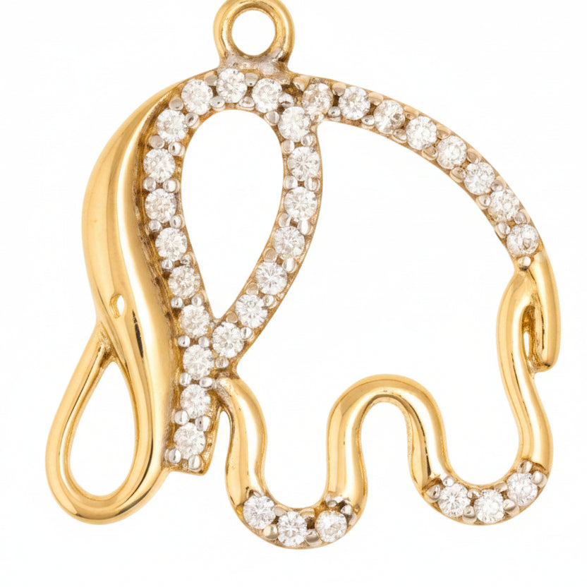 14K Yellow Gold Cubic Zirconia Elephant Pendant