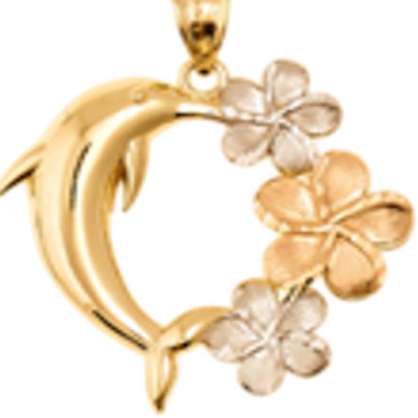 14K Tri-Color Gold Dolphin with Flower Pendant