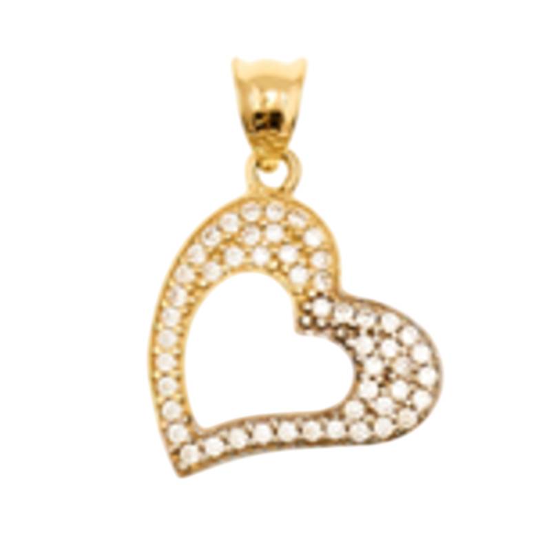 14K Yellow Gold Cubic Zirconia Heart Pendant