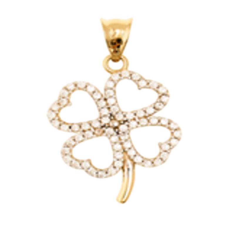 14K Yellow Gold Cubic Zirconia Heart Clover Pendant