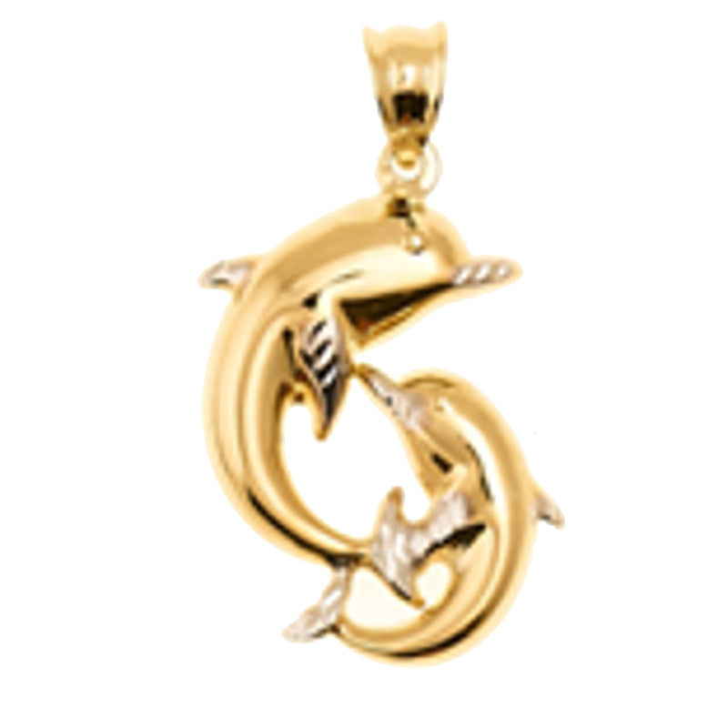 14K Yellow Gold Two Dolphins Pendant