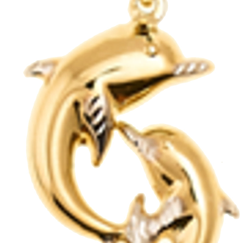 14K Yellow Gold Two Dolphins Pendant