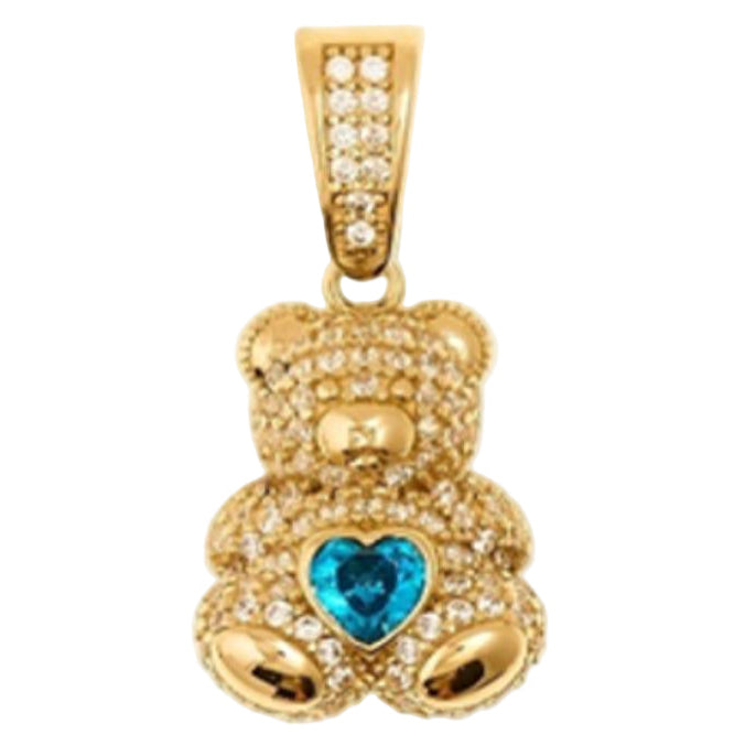 14K Yellow Gold Cubic Zirconia Small Bear Pendant