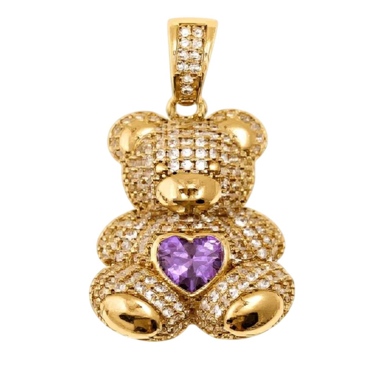 14K Yellow Gold Cubic Zirconia Small Bear Pendant